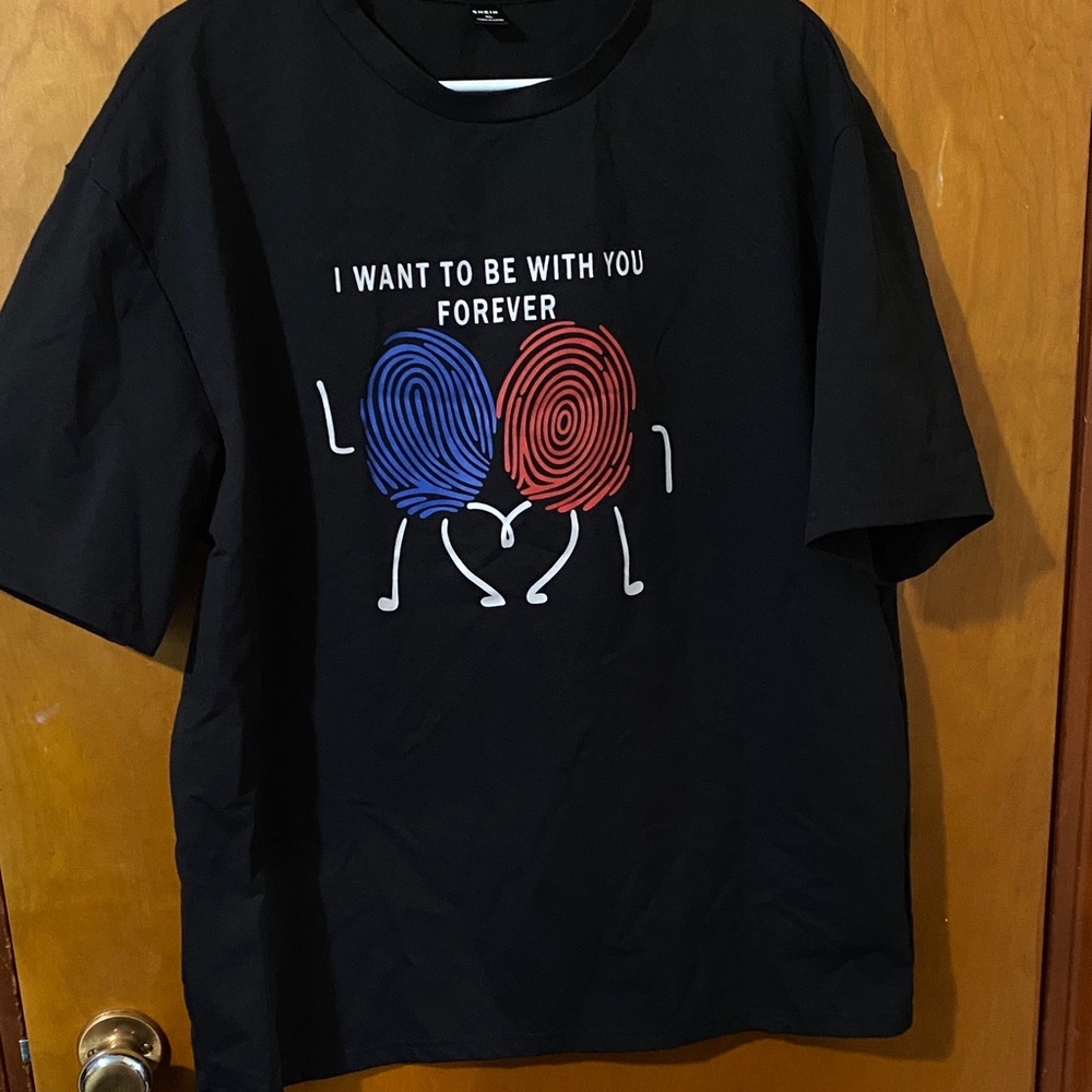 Unisex Tee Shirt w/ Red & Blue FingerPrint- I Want to Be With You Forever- Love